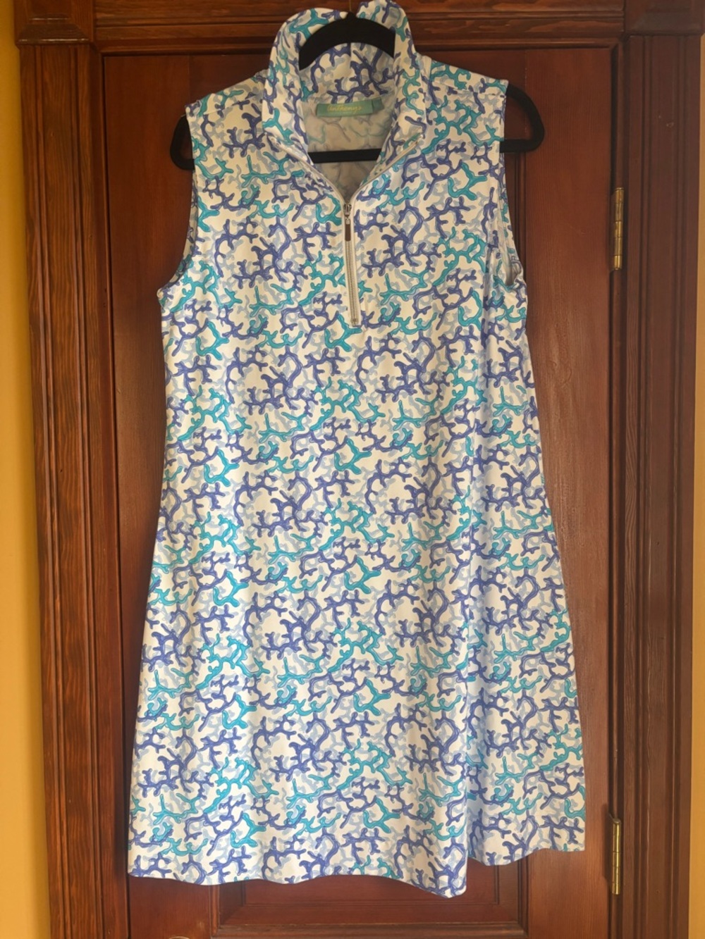 Sleeveless Midi Dress in White with Blue & Teal Coral Print